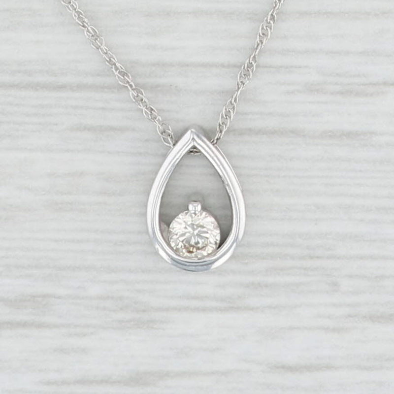 New 0.10ctw Diamond Teardrop Pendant Necklace 14k White Gold 18" Rope Chain