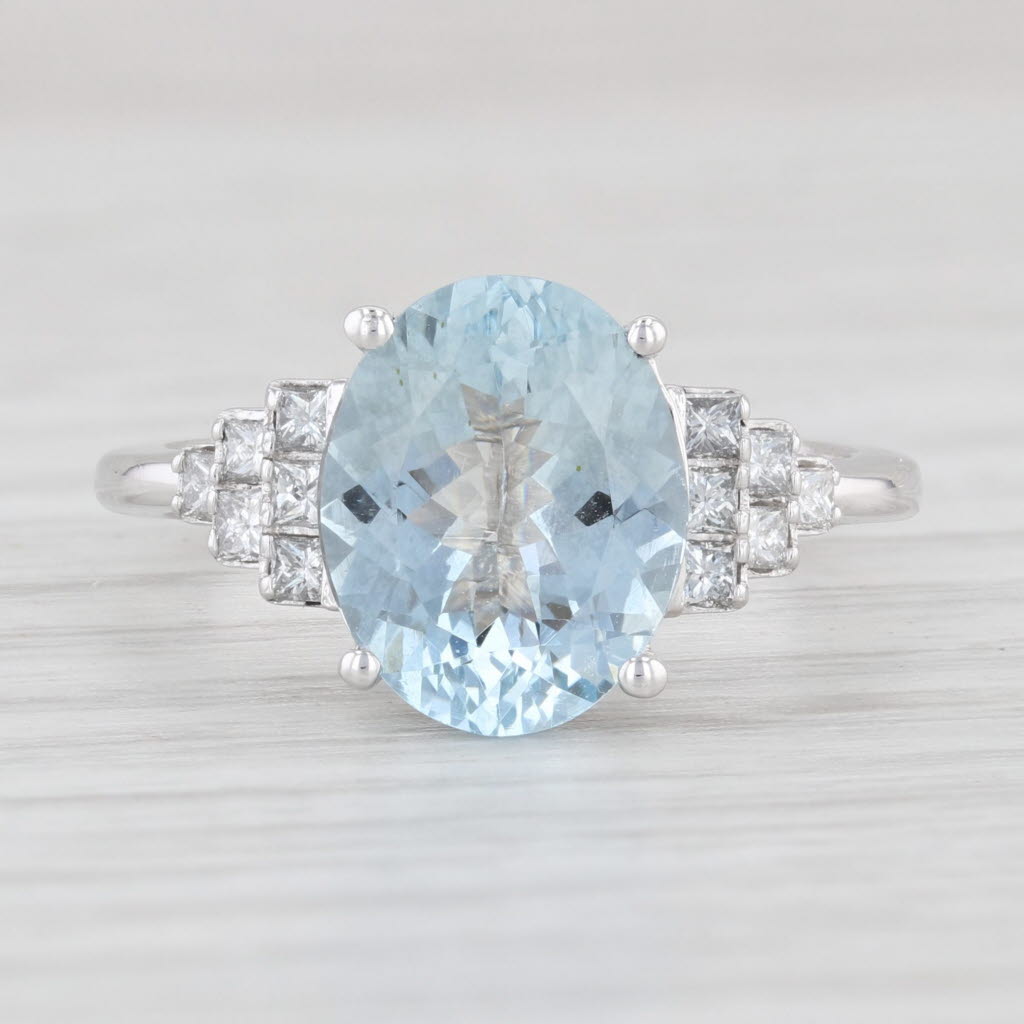 Light Gray Effy 3.36ctw Oval Aquamarine Diamond Ring 14k White Gold Size 7