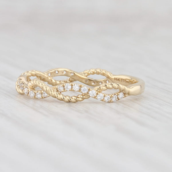 Light Gray New Diamond Woven Stackable Ring 14k Yellow Gold Size 6.5 Wedding Band