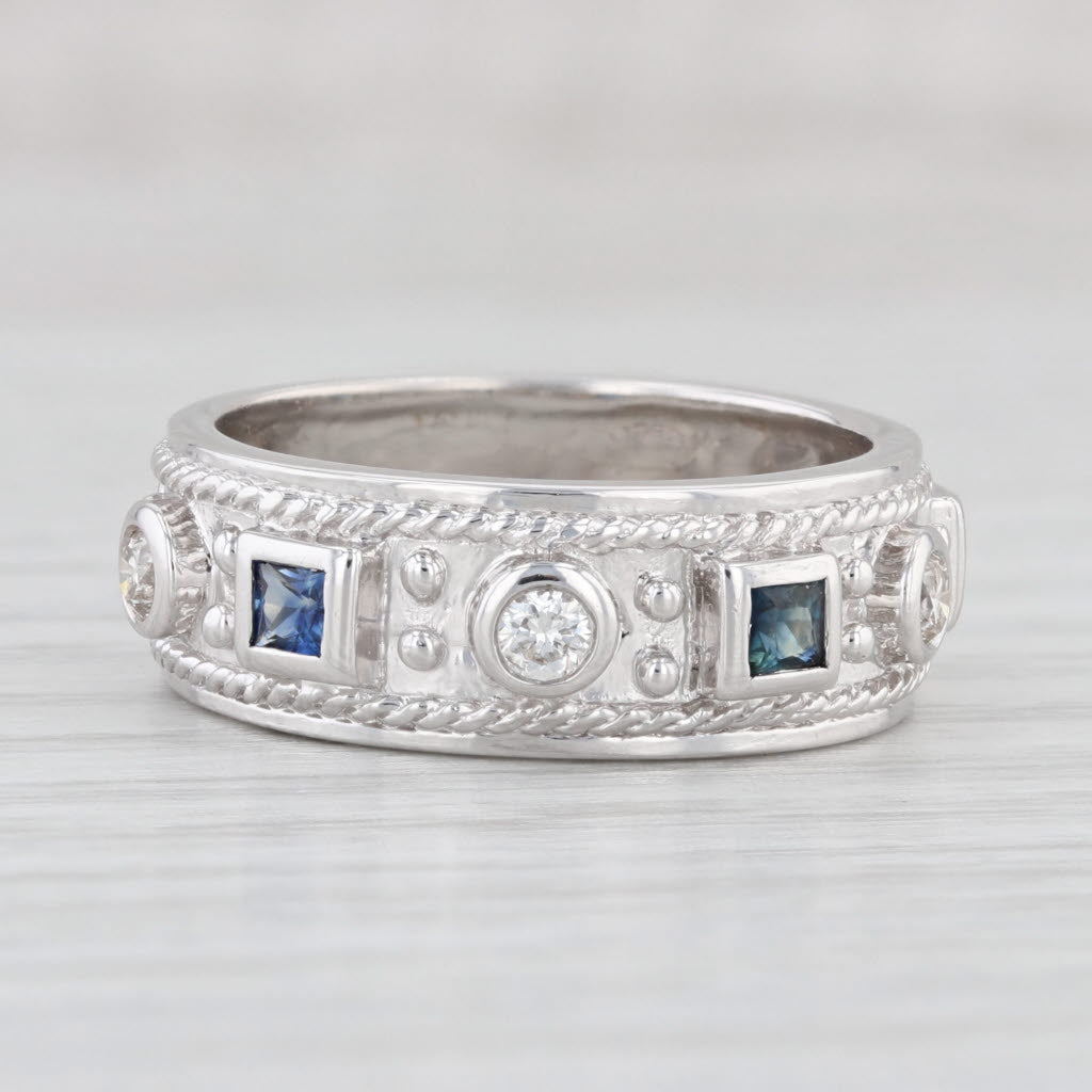 Light Gray 0.60ctw Sapphire Diamond Stackable Ring 14k White Gold Size 7 Band