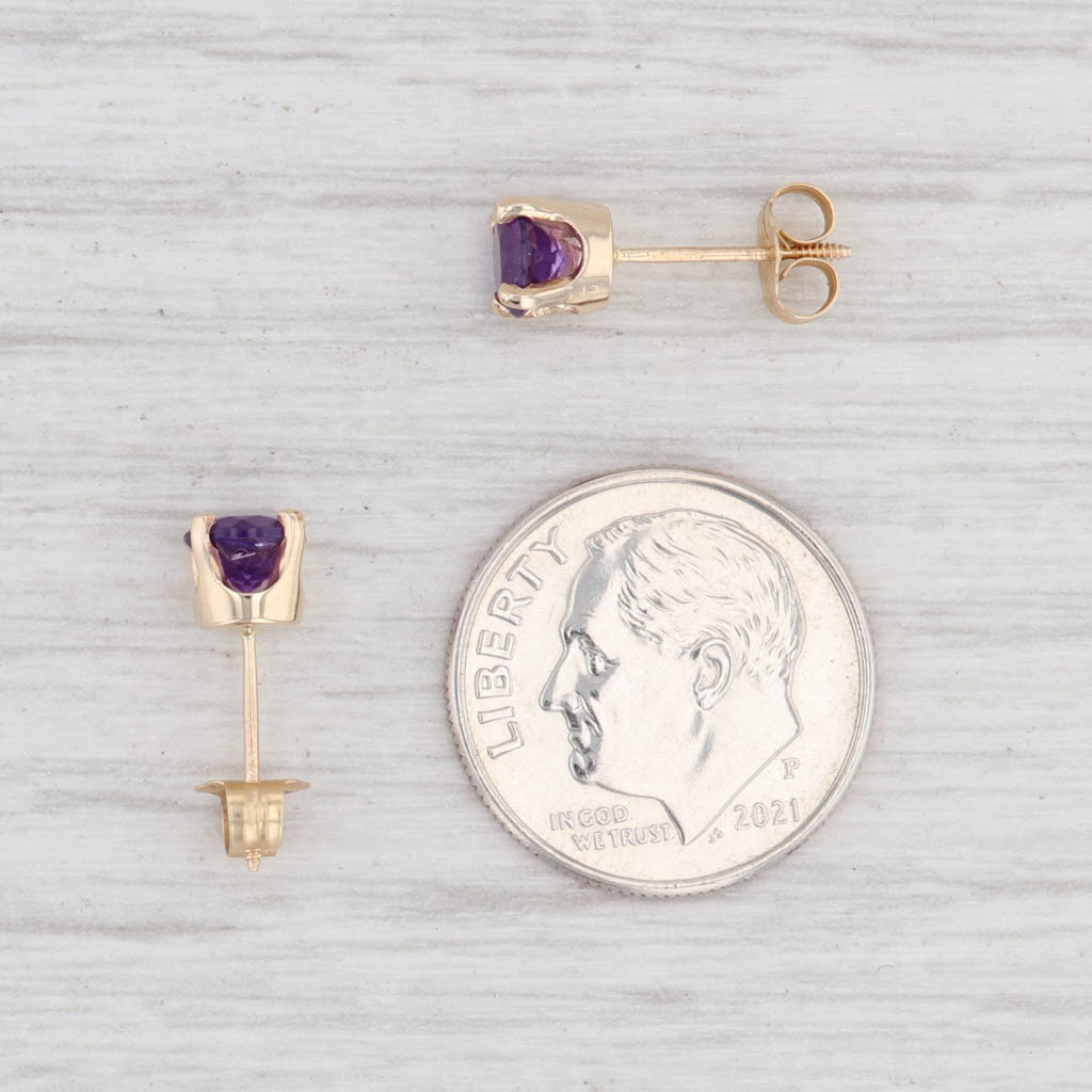 Light Gray New 0.45ctw Round Amethyst Stud Earrings 14k Yellow Gold February Birthstone