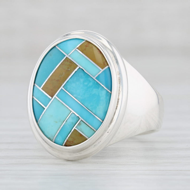 Relios Stone Mosaic Ring Sterling Silver Size 9 Turquoise Statement