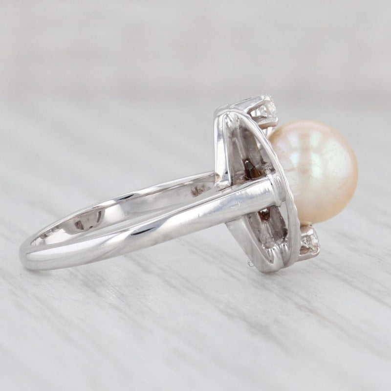 Cultured Pearl Diamonds Shell Ring 14k White Gold Size 4.5