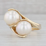 Gray Set of 2 Cultured Pearl Bypass Ring 14k Yellow Gold Size 8.5