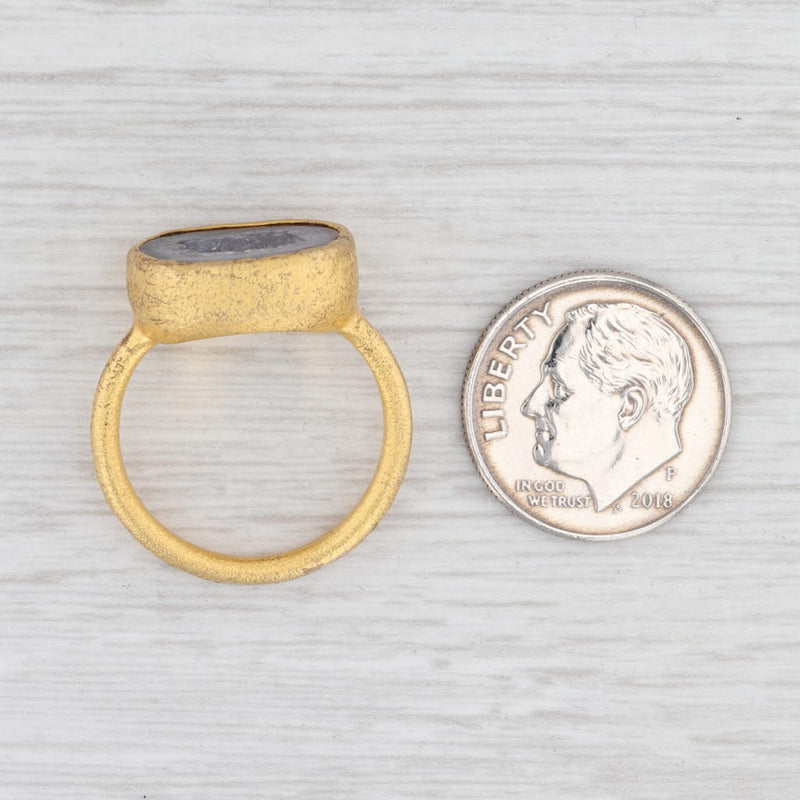New Nina Nguyen Agate Druzy Geode Ring Sterling Silver 22k Gold Vermeil Size 7