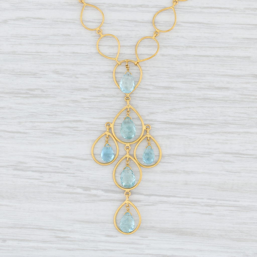 Light Gray Marie Helene de Taillac Aquamarine Briolette Necklace 18k 22k Yellow Gold 18"