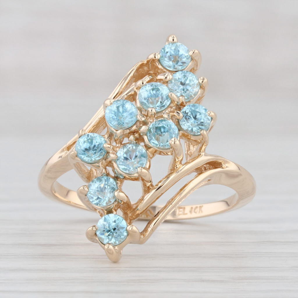 Light Gray 1.40ctw Blue Zircon Cluster Ring 14k Yellow Gold Size 8 Cocktail Bypass