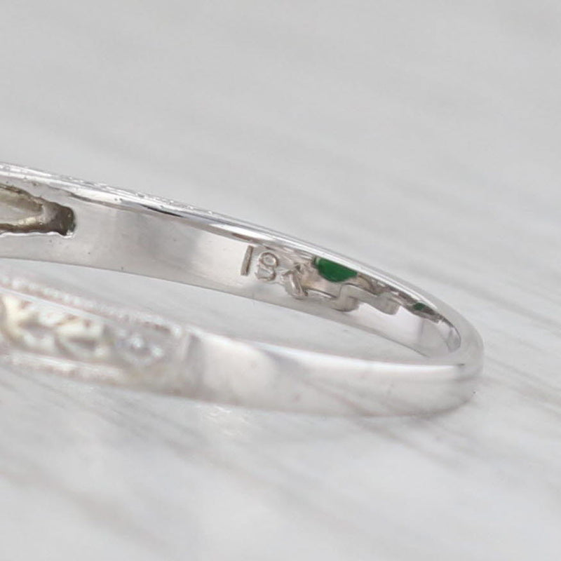 Light Gray Vintage Green Jadeite Jade Diamond Ring 18k White Gold Size 6.75