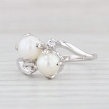 Cultured Pearl Diamond Bypass Ring 14k White Gold Size 5.75