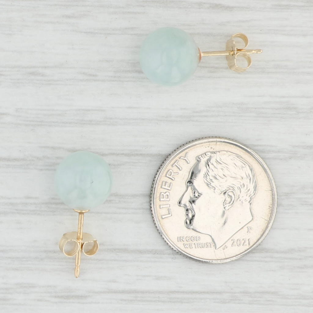 Light Gray Light Green Jadeite Jade Bead Stud Earrings 14k Gold Pierced Studs