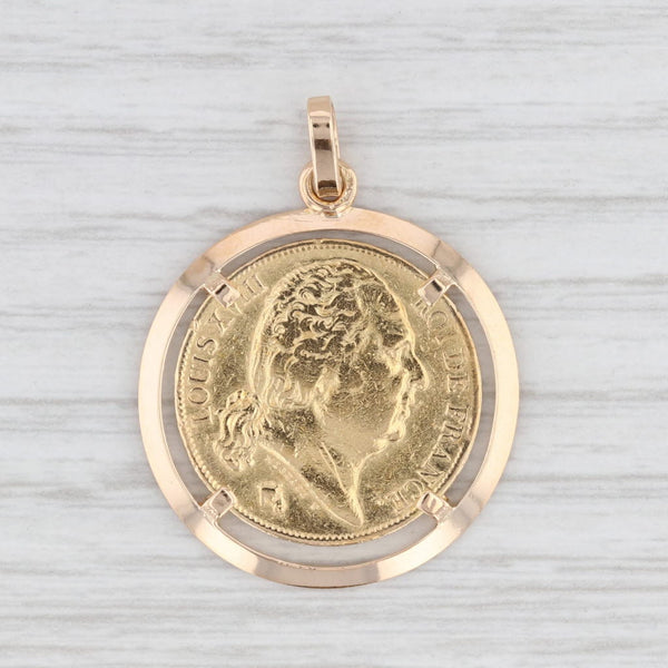 Light Gray Genuine 1824 French Franc Coin Pendant 22k 14k Yellow Gold Medallion