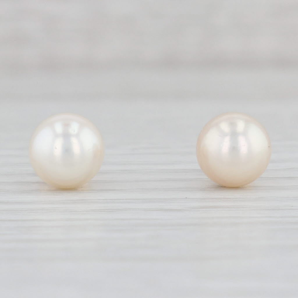 Light Gray Cultured Pearl Stud Earrings 14k Yellow Gold Pierced June Birthstone