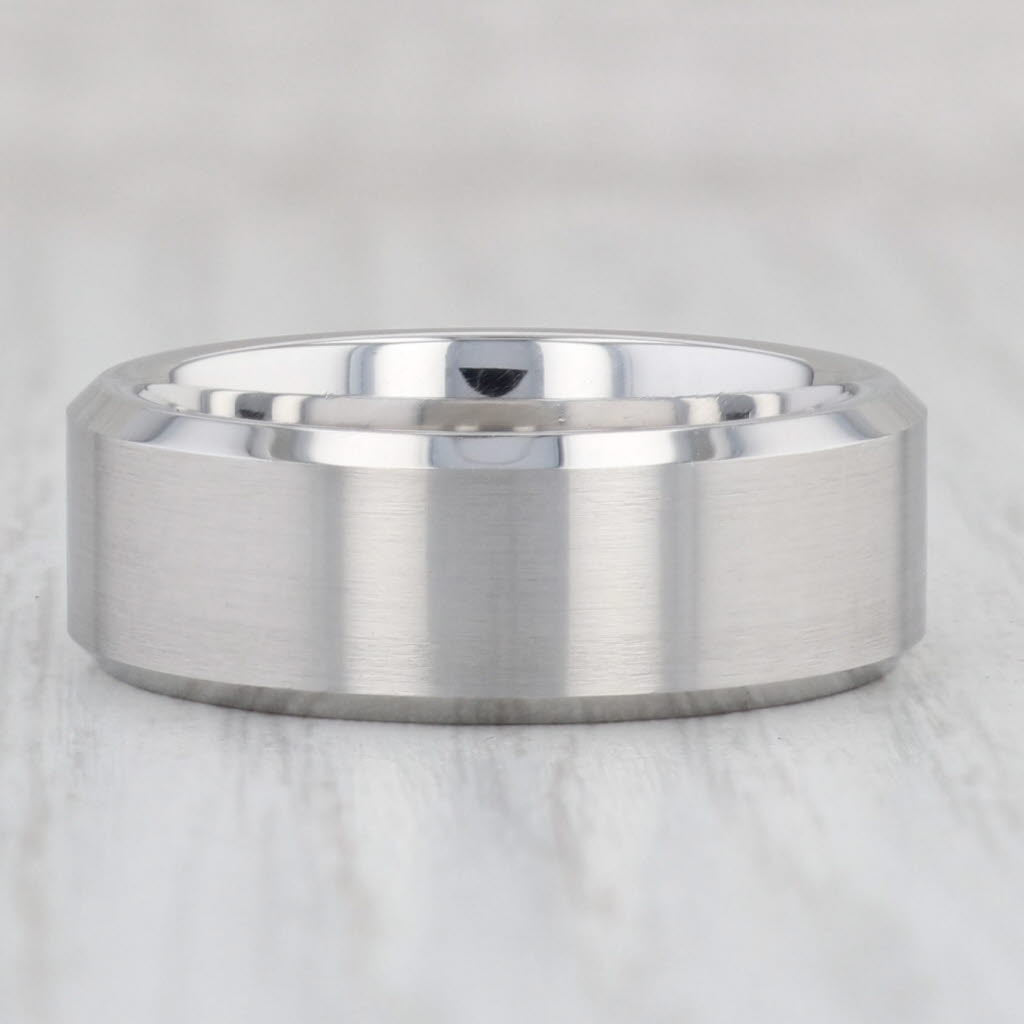 Light Gray New Men's Brushed Tungsten Ring Beveled Comfort Fit Size 10 Wedding Band