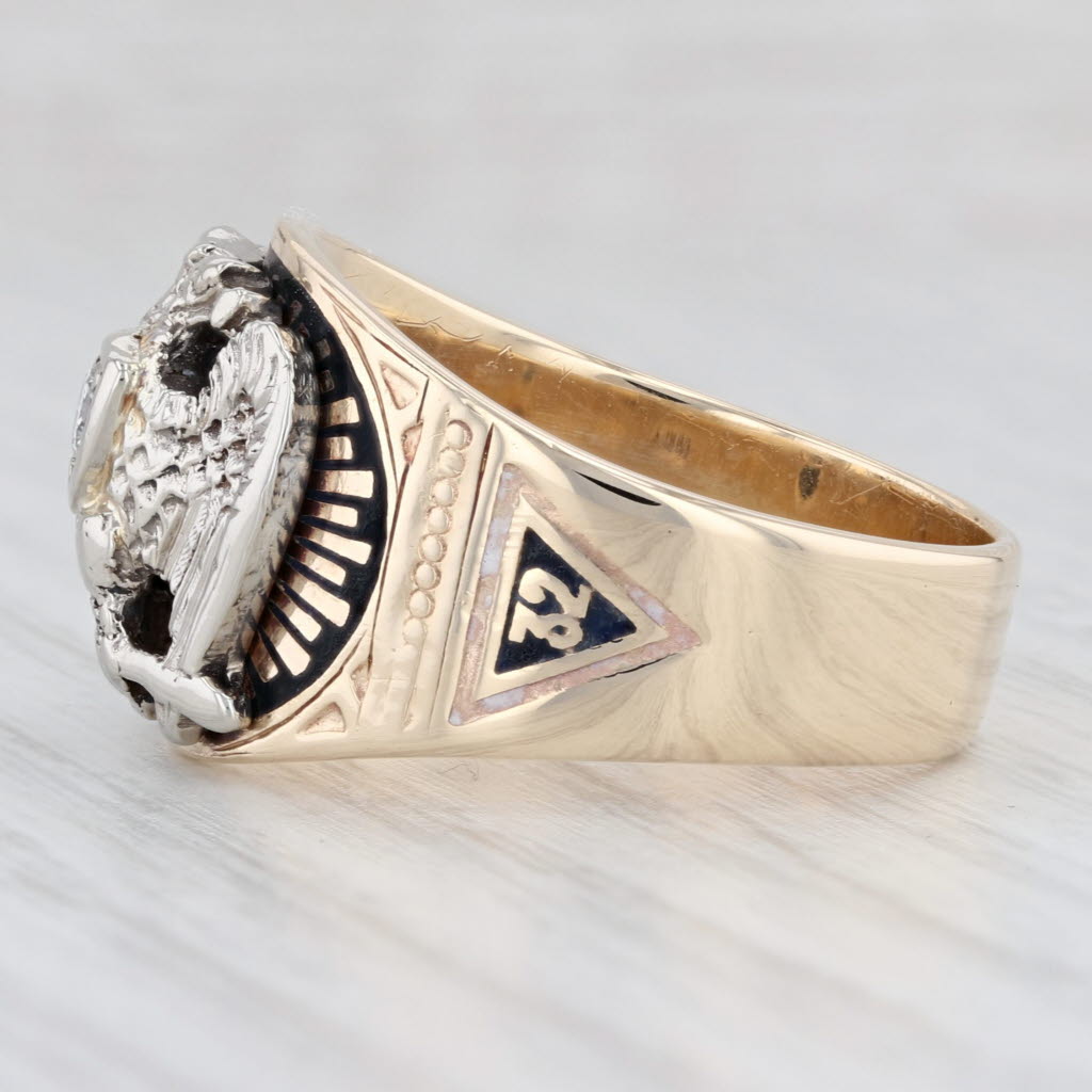 Light Gray Scottish Rite Masonic Diamond Eagle Ring 10k Gold Sz 10.25 Yod 14th 32nd Degree