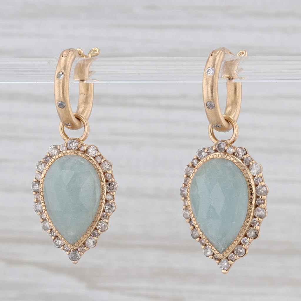 Gray New Nina Nguyen Aquamarine Diamond Teardrop Hoop Earrings 18k Yellow Gold