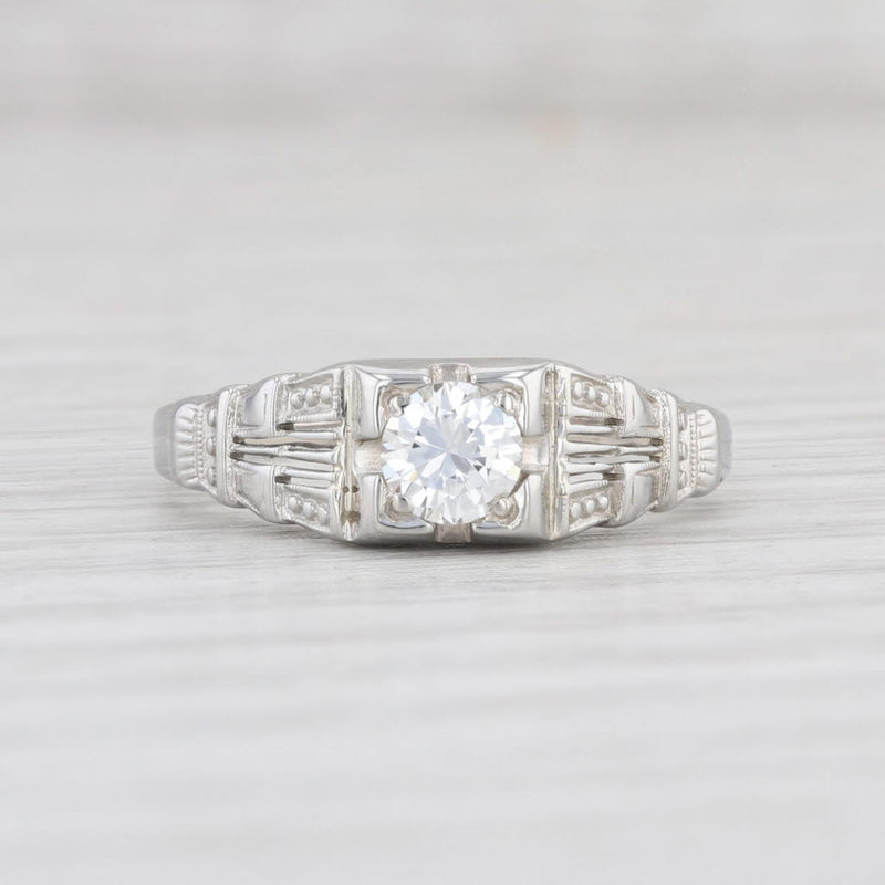 Art Deco 0.30ct Diamond Engagement Ring 18k White Gold Round Brilliant Solitaire