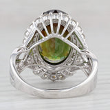 New 9.15ctw Green Sphene Diamond Halo Ring 14k White Gold Size 8 Cocktail