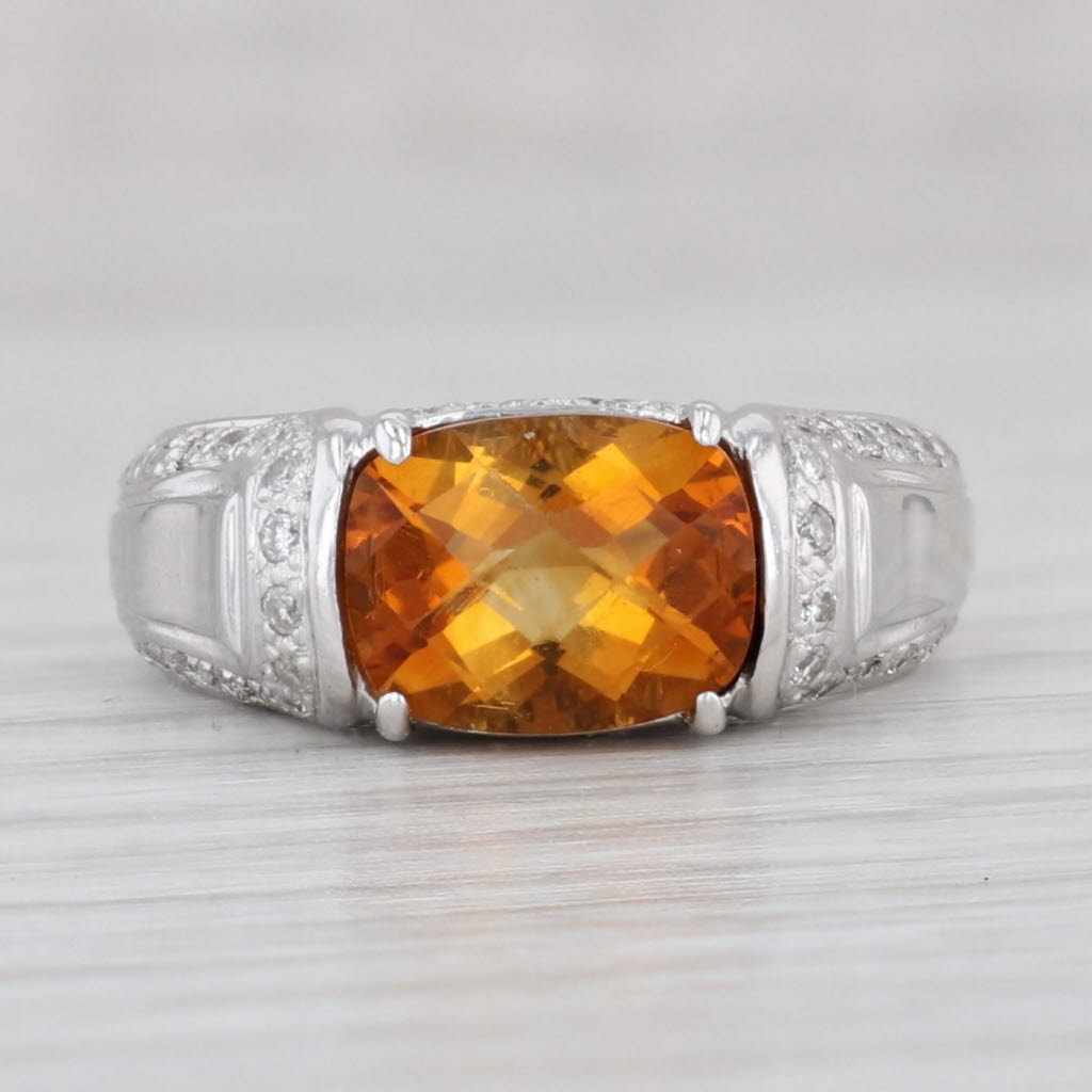 Light Gray 2.38ctw Cushion Citrine Diamond Ring 14k White Gold Size 5 November Birthstone