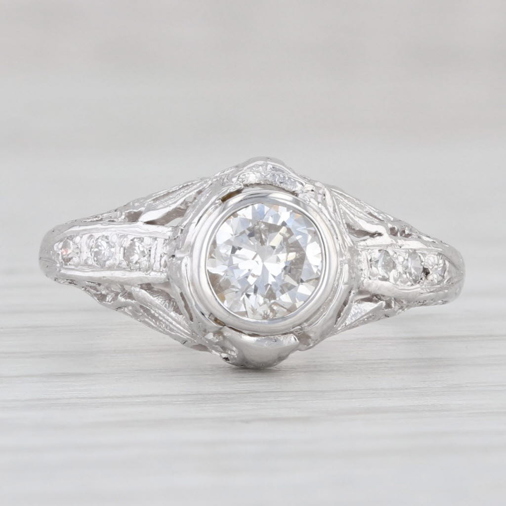 Light Gray Art Deco 0.62ctw Diamond Engagement Ring Platinum Size 5.25 Floral Filigree