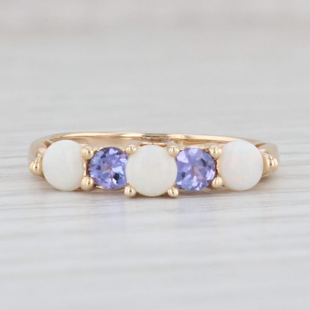 Light Gray Tanzanite Synthetic Opal Ring 14k Yellow Gold Size 7.25 Gemstone Stackable Band