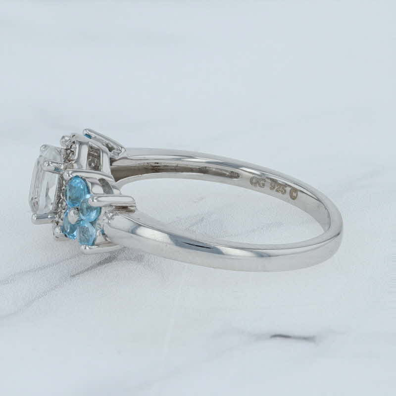 Light Gray New 0.82ctw White Blue Topaz Diamond Halo Flower Ring Sterling Silver Size 9