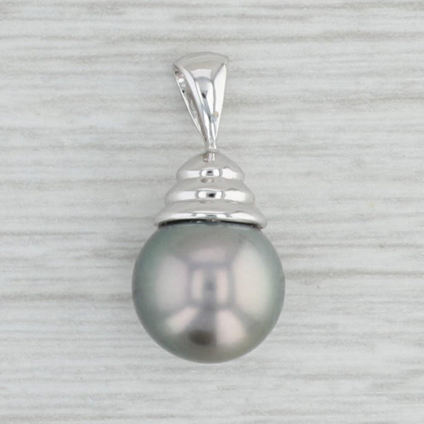 Saltwater Grey Cultured Pearl Drop Pendant 14k White Gold