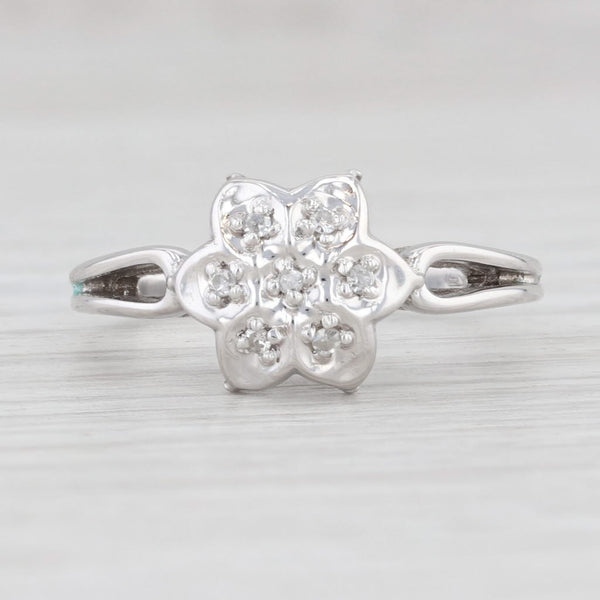 Light Gray 0.20ctw Diamond Flower Ring 10k White Gold Size 7 Floral Engagement