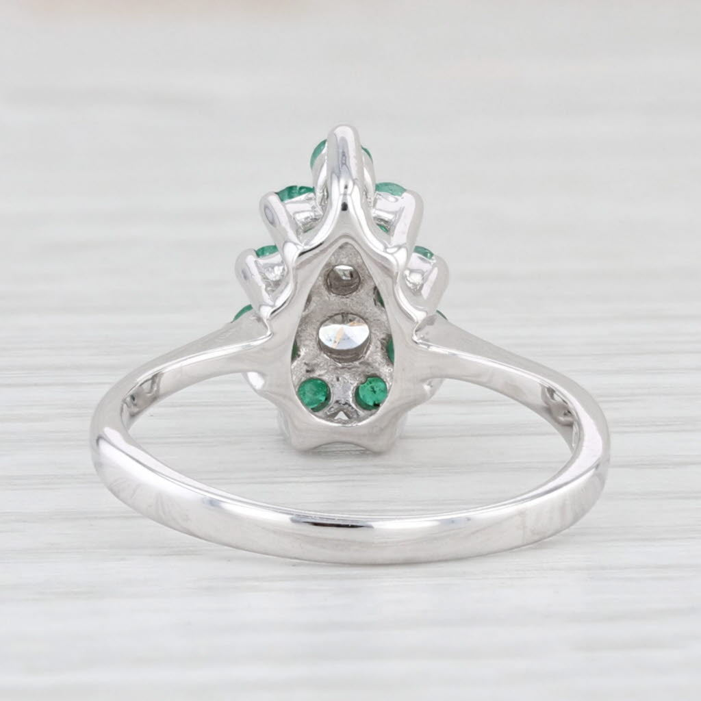 Light Gray 0.82ctw Emerald Diamond Pear Cluster Ring 14k White Gold Size 7