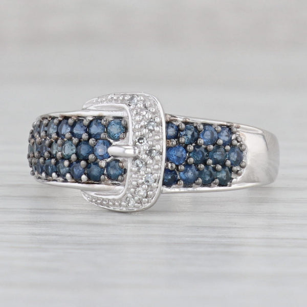 Gray 1.02ctw Blue Sapphire Diamond Belt Buckle Ring 14k White Gold Size 9.75-10
