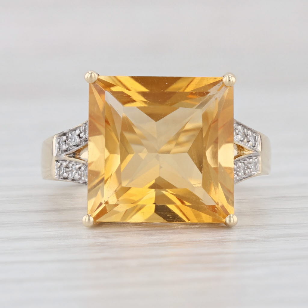 Light Gray 6.85ct Citrine Square Diamond Ring 14k Yellow Gold Size 6 Cocktail