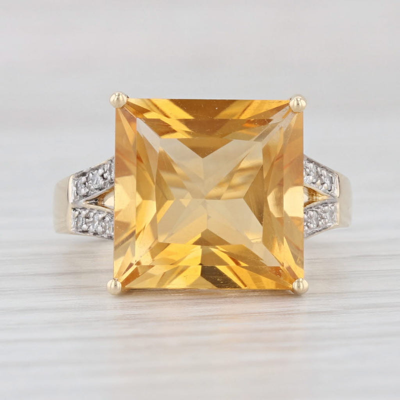 6.85ct Citrine Square Diamond Ring 14k Yellow Gold Size 6 Cocktail