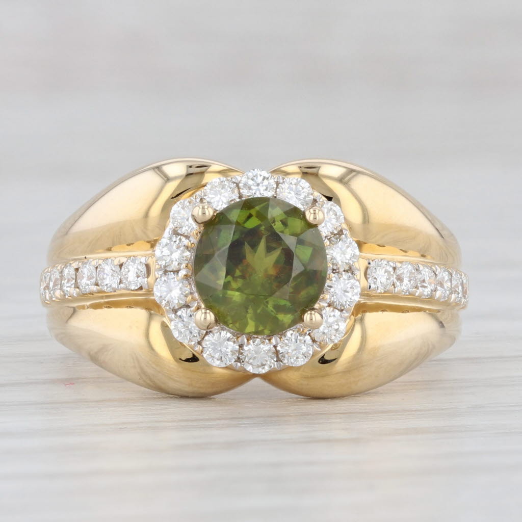 Light Gray New 1.91ctw Green Sphene Diamond Halo Ring 14k Yellow Gold Size 7.5