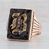 Light Gray Victorian Old English "B" Onyx Signet Ring 10k Rose Gold Size 9.25-9.5