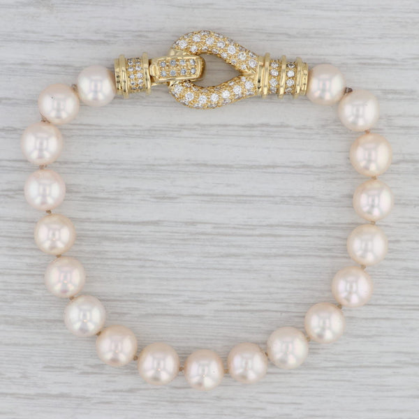 Gray Cultured Pearl 1.13ctw Diamond Statement Bracelet 18k Yellow Gold 7.75"