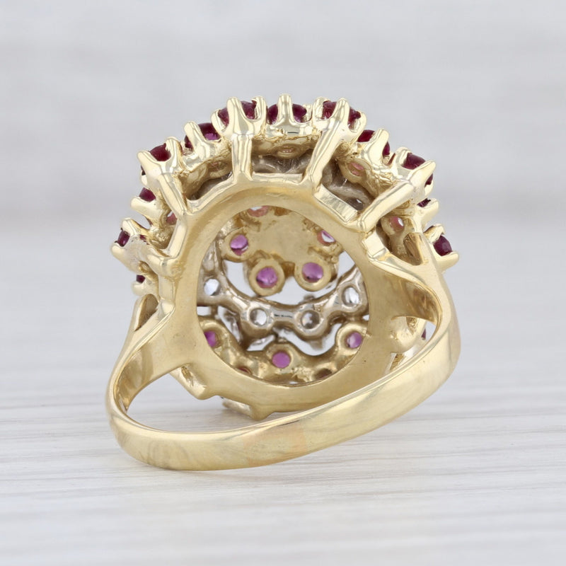 2.15ctw Ruby Diamond Flower Ring 18k Yellow Gold Size 8.25 Cluster Cocktail