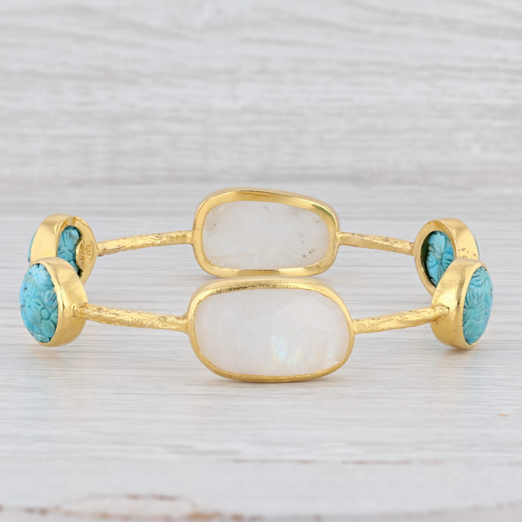 Light Gray New Nina Nguyen Turquoise Moonstone Bangle Bracelet Sterling Silver 22k Gold 8"