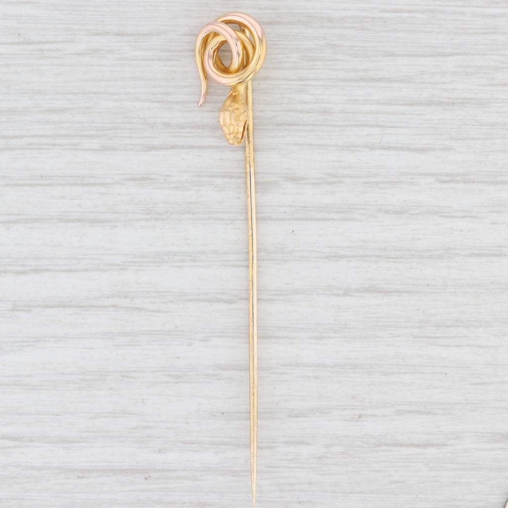 Light Gray Antique Coiled Serpent Snake Stickpin 18k 24k Yellow & Rose Gold