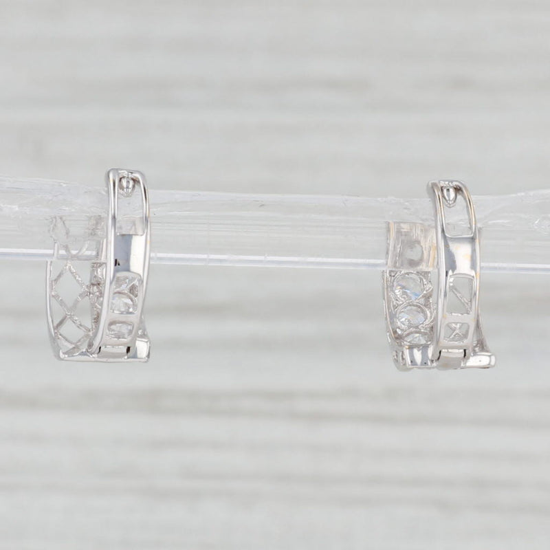 0.70ctw Cubic Zirconia Hoop Huggie Earrings 18k White Gold Snap Top Round Hoops