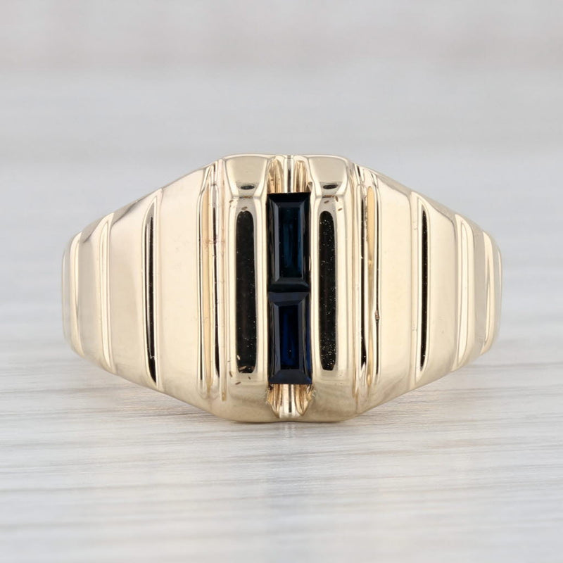 Light Gray 0.56ctw Blue Sapphire Men's Ring 14k Yellow Gold Size 11 Levbro