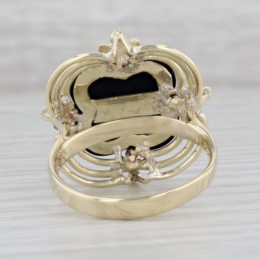 Gray Quatrefoil Onyx Diamond Ring 14k Yellow Gold Size 8.5 Cocktail