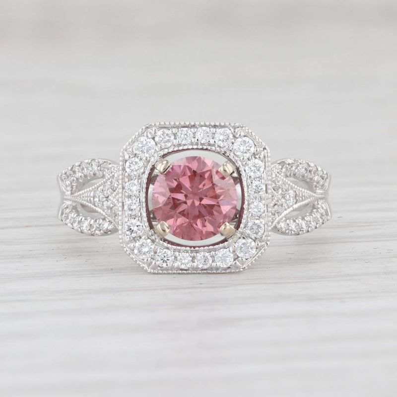Light Gray New 1.38ctw Pink White Diamond Halo Ring 14k White Gold Size 7 Engagement GIA