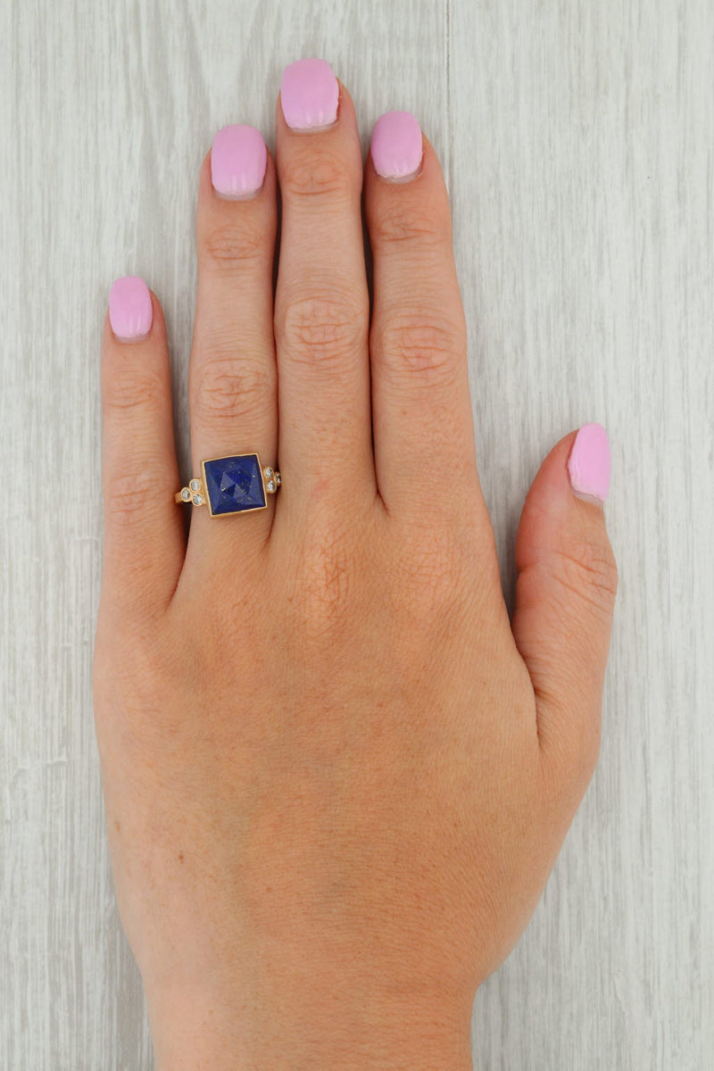 Tan New Nina Nguyen Lapis Lazuli Diamond Chloe Ring 18k Yellow Gold Size 7.25