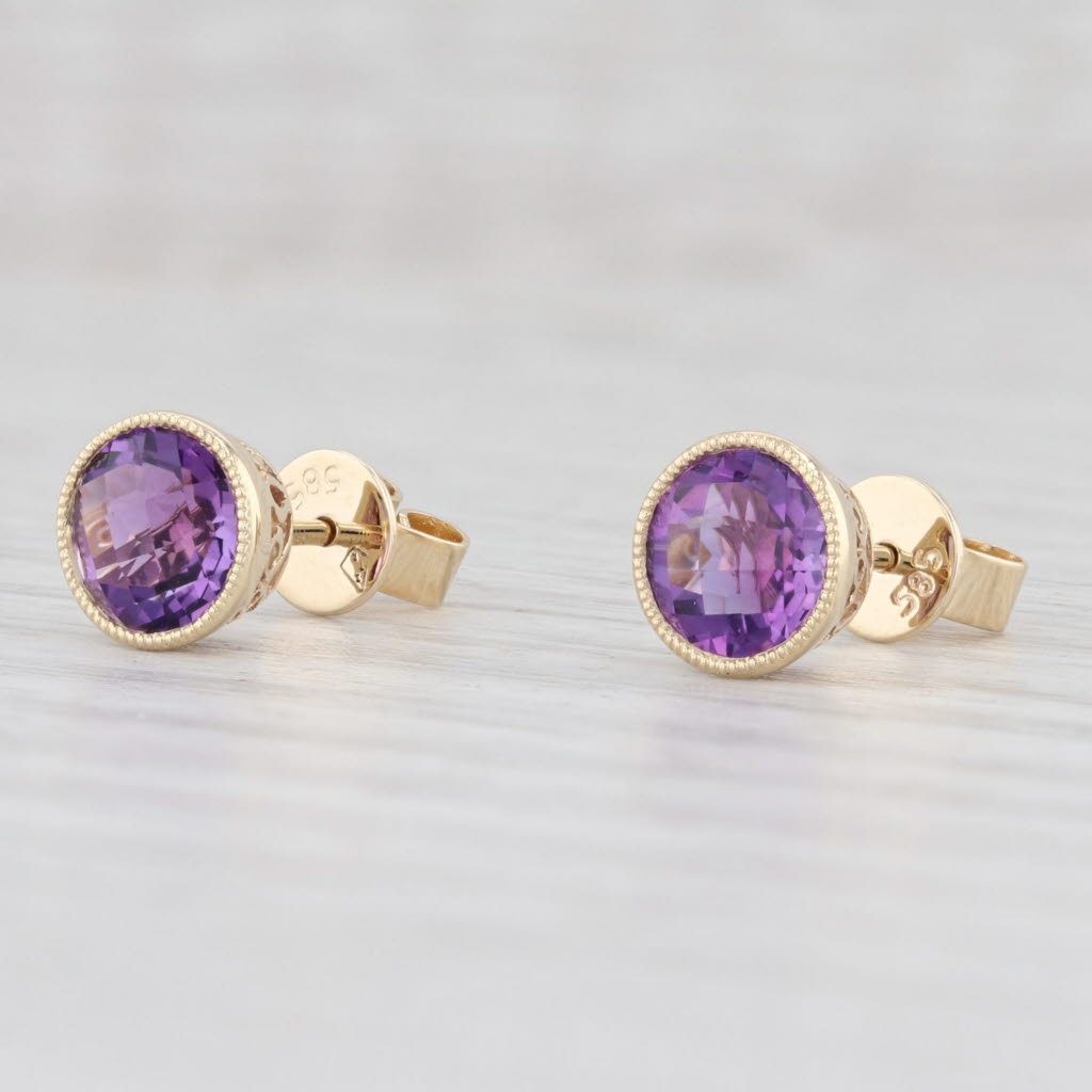 Light Gray New 1.44ctw Amethyst Solitaire Stud Earrings 14k Yellow Gold February Birthstone