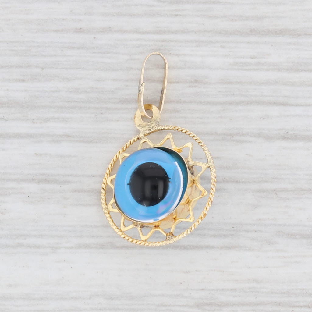 Light Gray Glass All Seeing Eye Pendant 9k Yellow Gold Charm