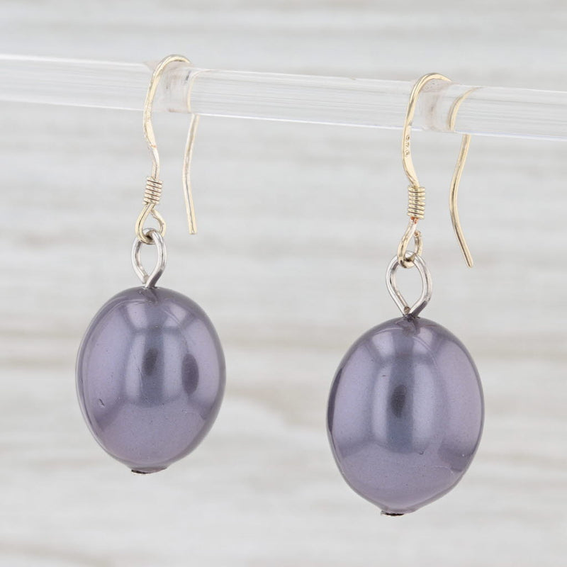 Imitation Gray Pearl Drop Earrings Sterling Silver Pierced Hook Posts