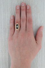 Rosy Brown Vintage Oval Onyx Diamond Signet Ring 10k Yellow Gold Size 8.75