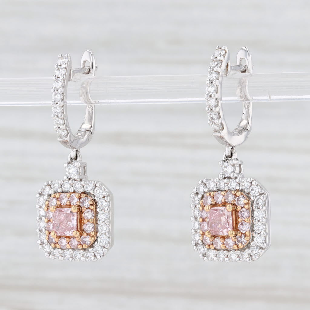 Light Gray Luca 1.66ctw Pink Diamond Halo Dangle Huggie Hoop Earrings 18k Gold Carte Blu