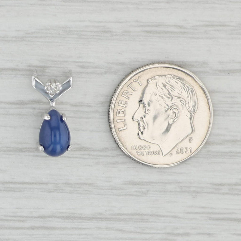Pear Cabochon Lab Created Star Sapphire Pendant 14k White Gold Diamond