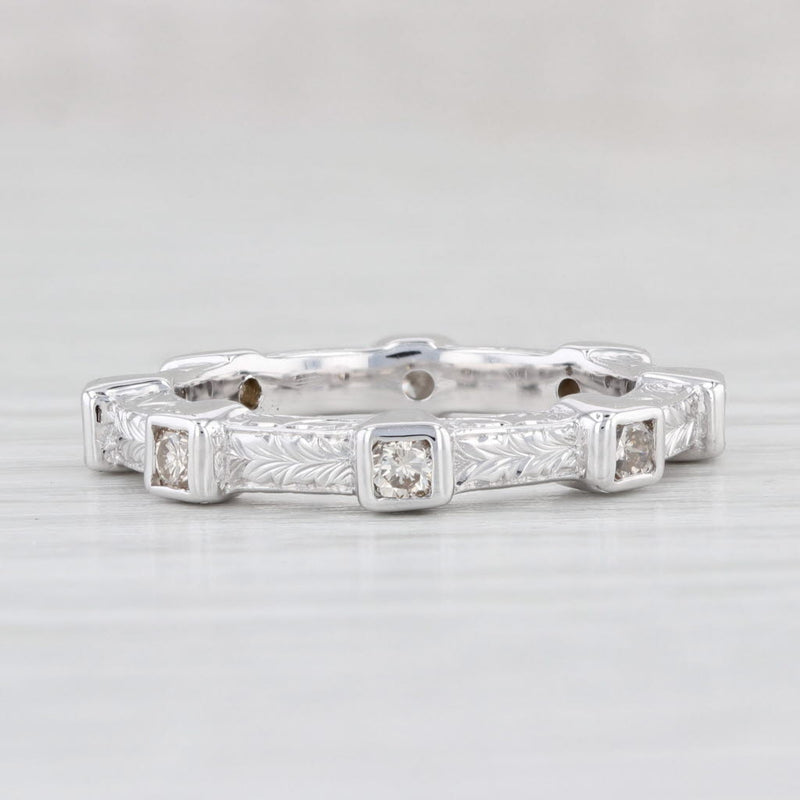 0.40ctw Diamond Eternity Ring 14k White Gold Floral Wedding Stackable Band Sz 6