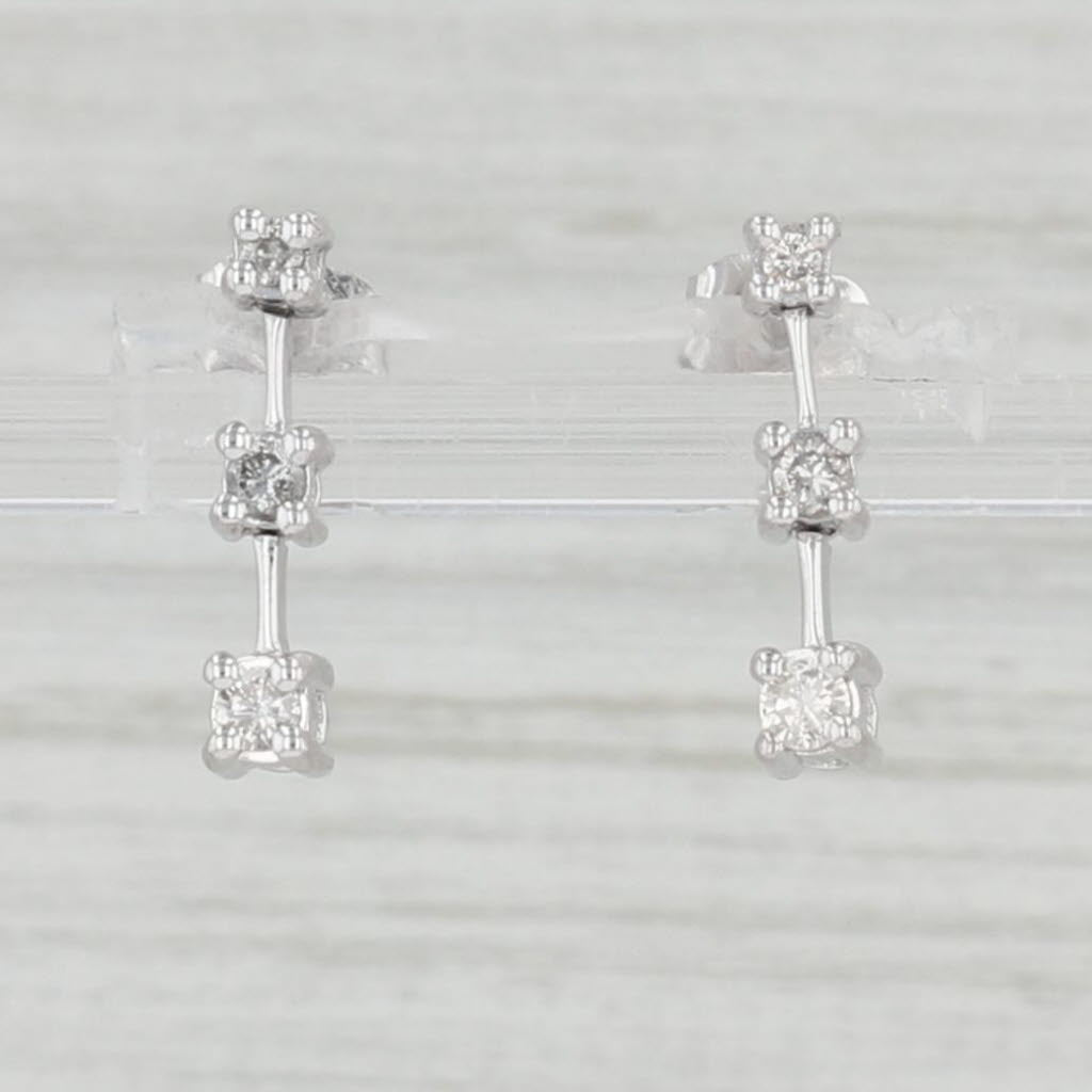 Light Gray 0.21ctw Diamond Journey 3-Stone Earrings 14k White Gold Pierced Drops